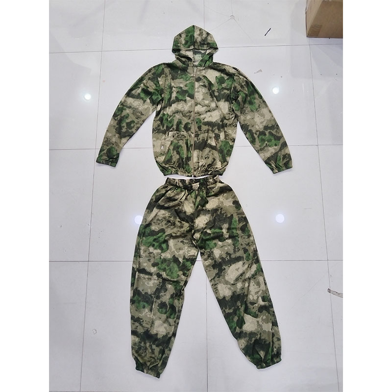 Hunting Outdoor Apparel - بدلة تمويه شبكية بغطاء للرأس وسحاب