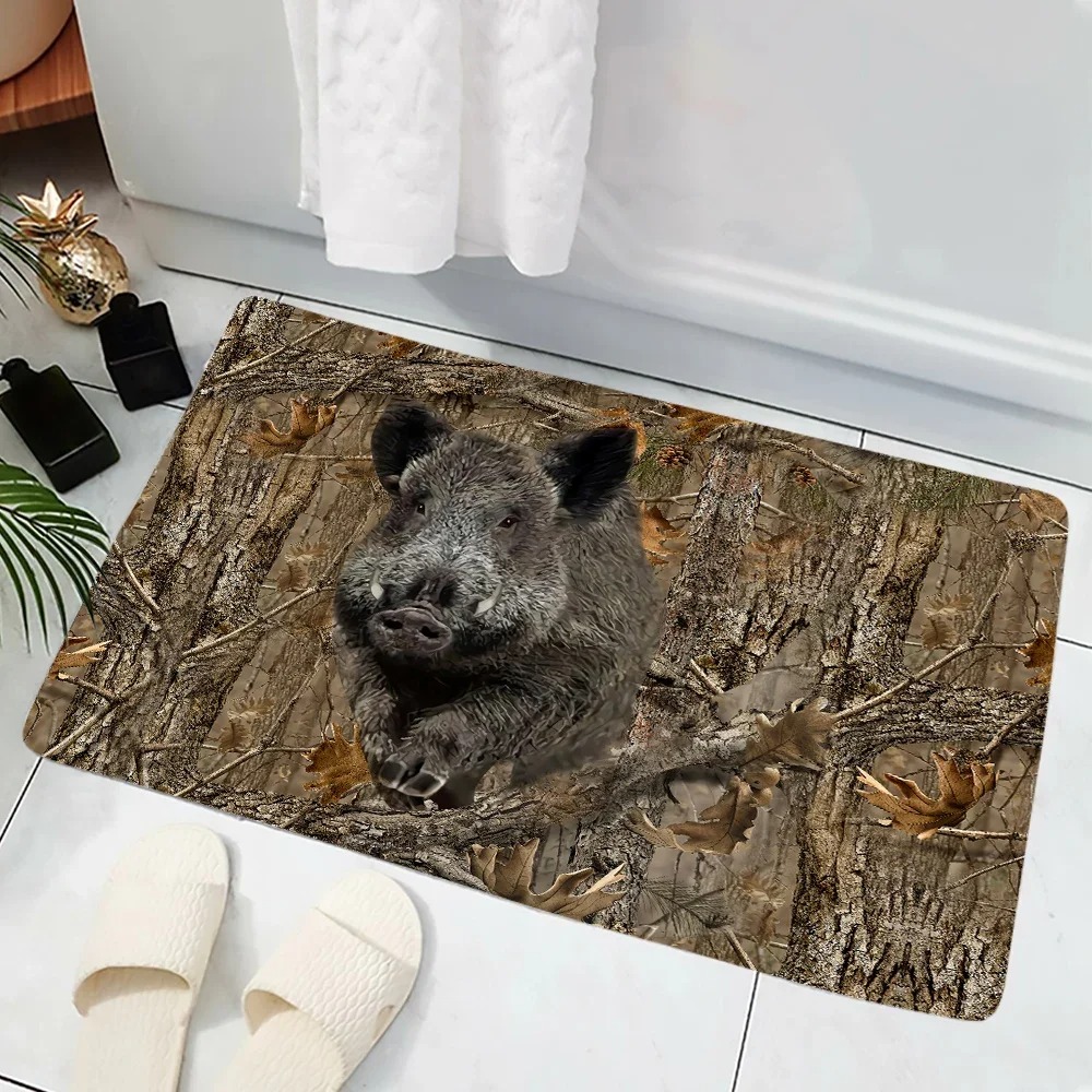 Hunting Outdoor Rug - سجادة باب مموهة بطبعة خنزير الغابة،