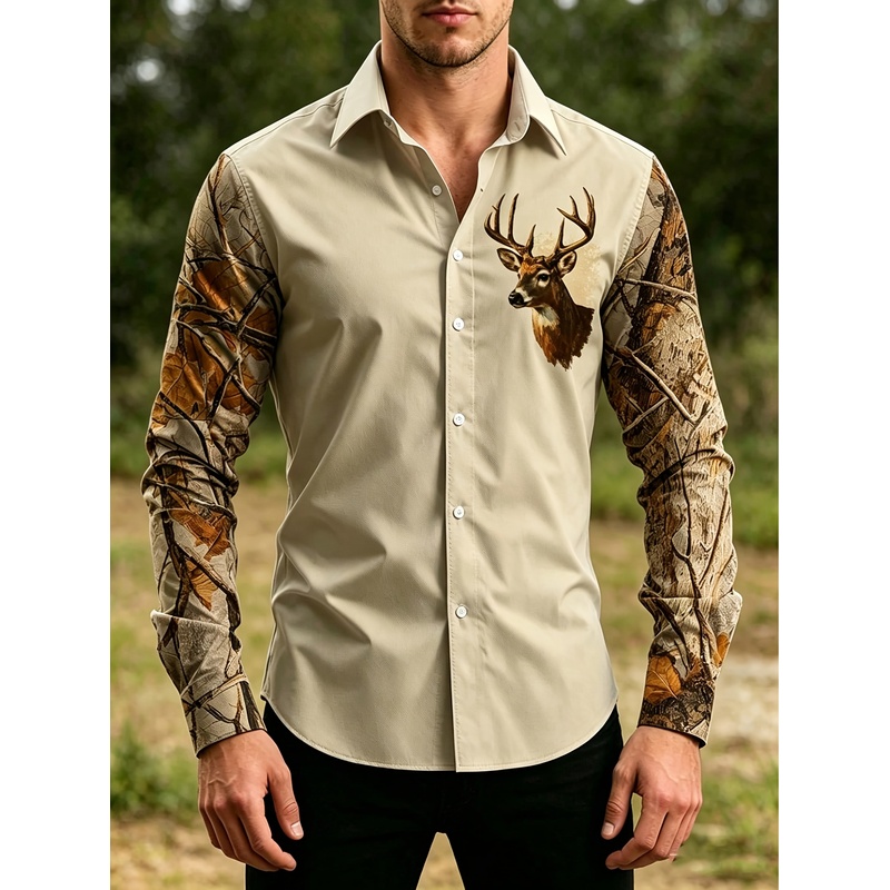 Hunting Outdoor Background - قميص رجالي طويل الأكمام بتصميم صيد