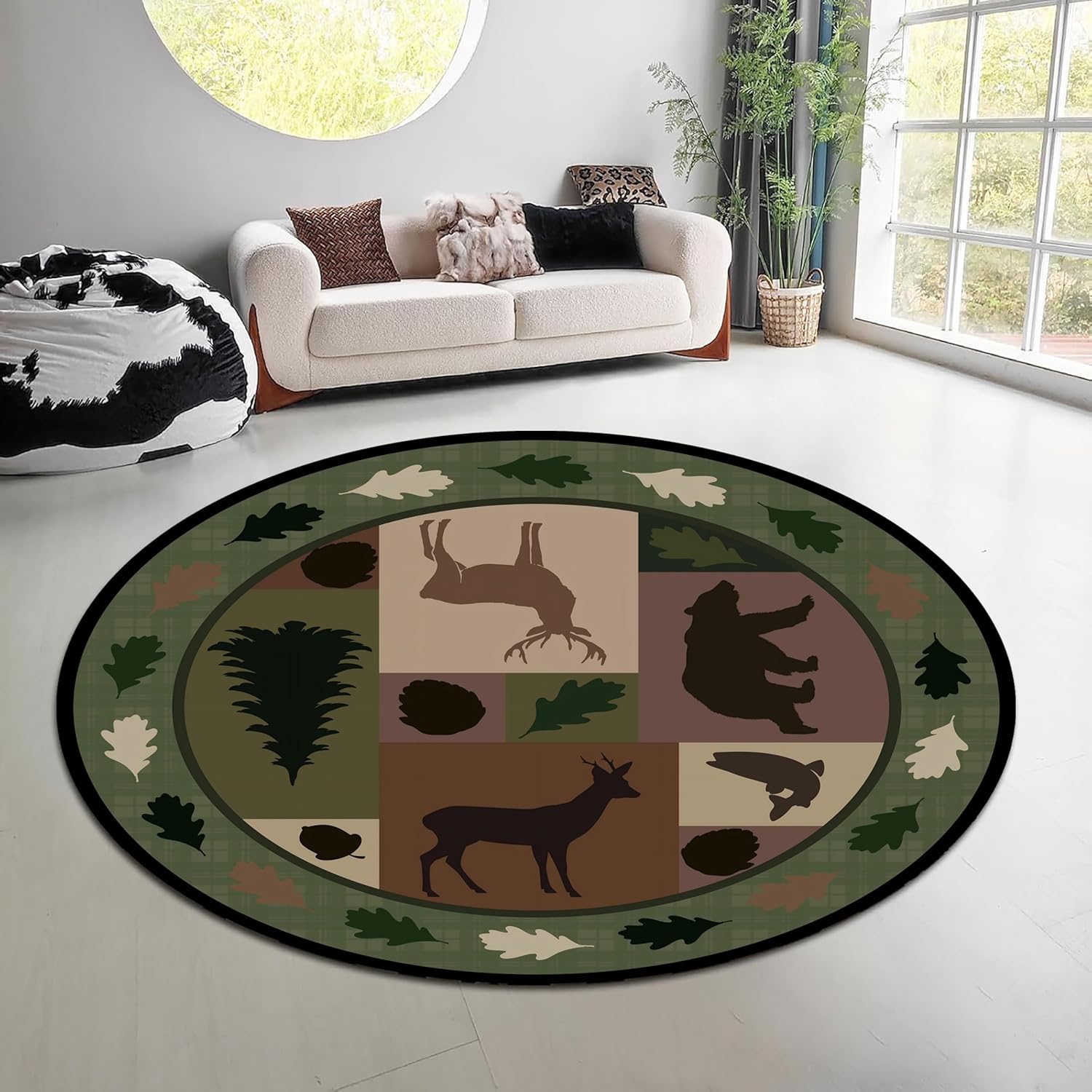 Hunting Outdoor Rug - سجادة دائرية بتصميم غابة طبيعية عتيقة،