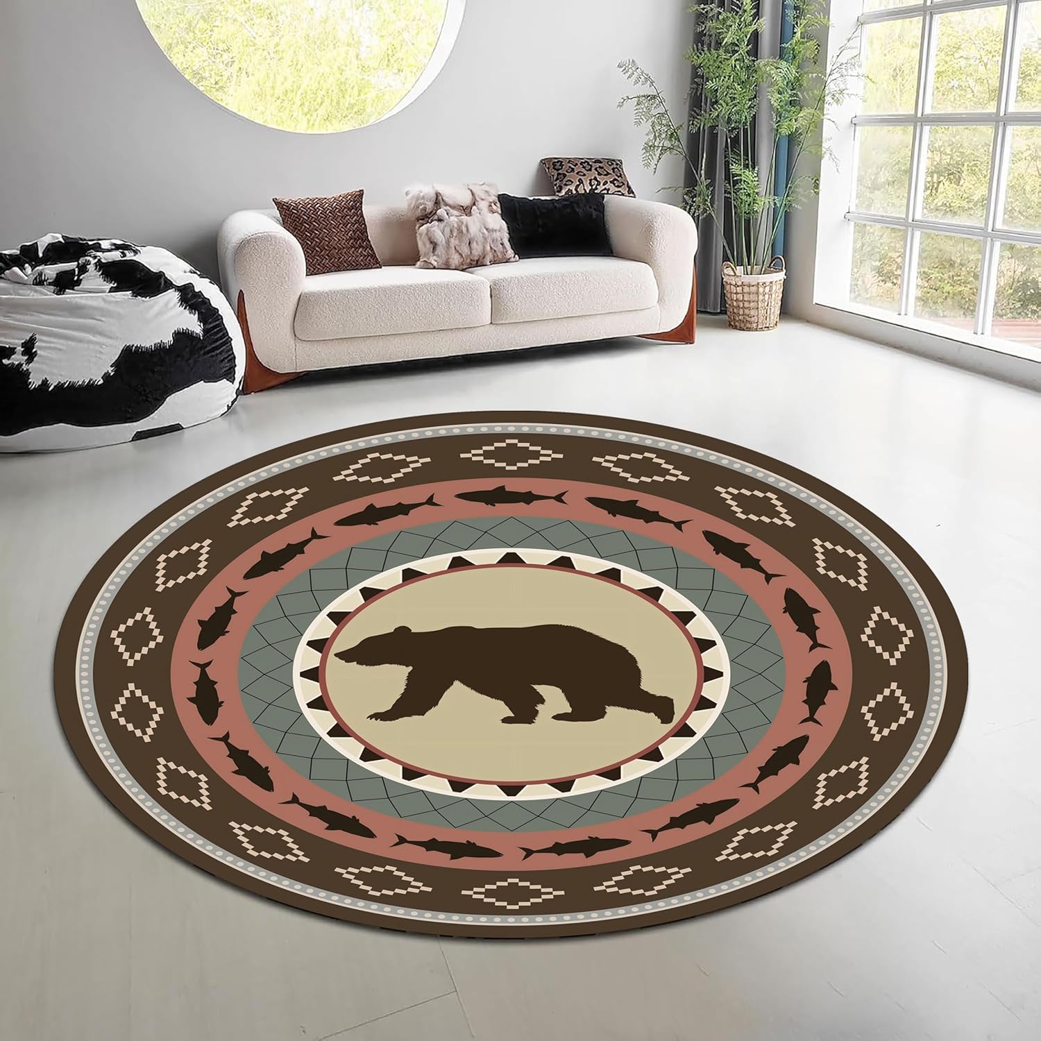 Hunting Outdoor Rug - سجادة دائرية بتصميم غابة طبيعية عتيقة،