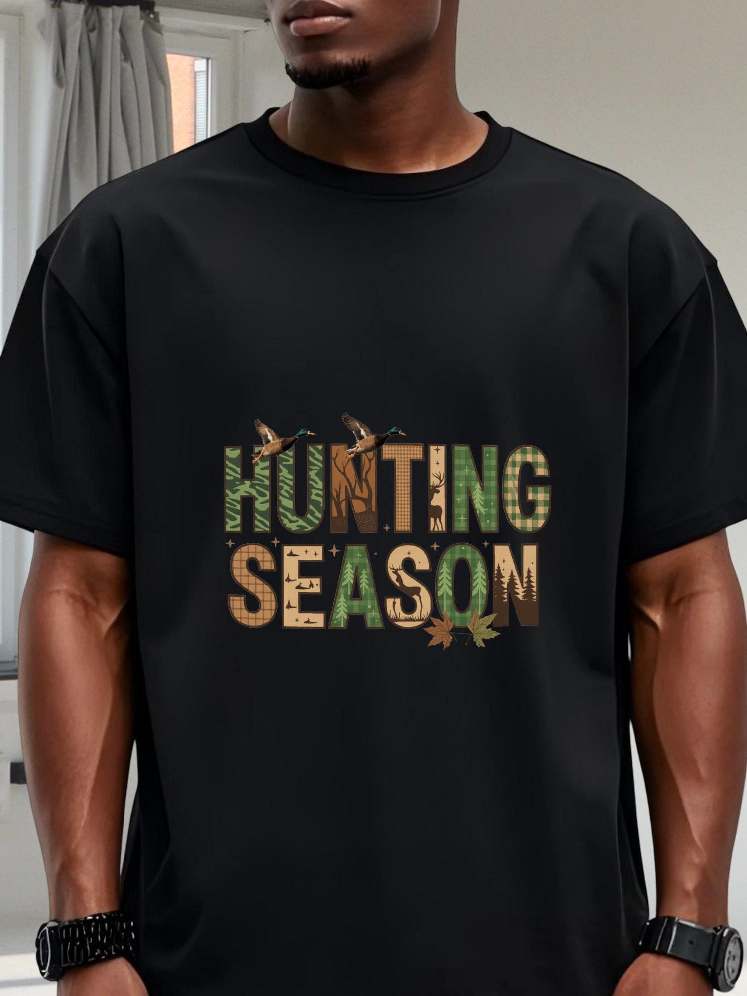 تي شيرت رجالي من القطن الأسود  - مراجعة Outdoor Hunting Gifts وسعره
